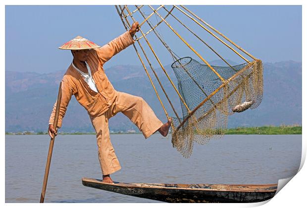 Intha Fisherman on Inle Lake, Myanmar Print by Arterra 