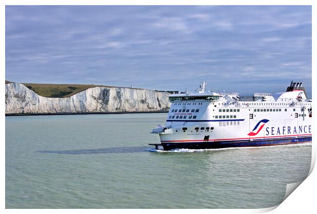 White Cliffs of Dover and Seafrance Ferry Boat Print by Arterra 