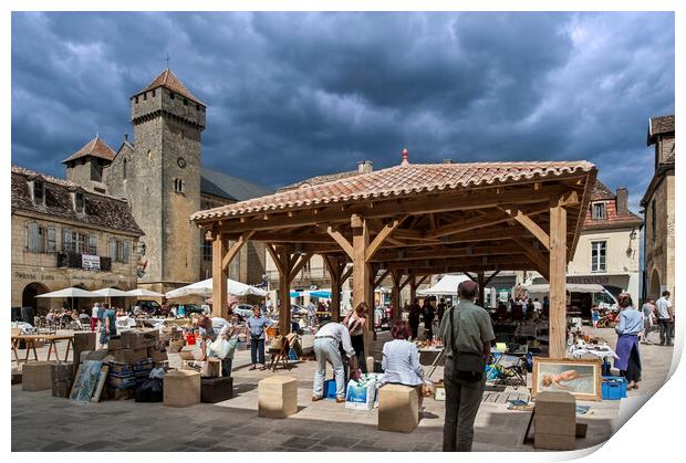Market Day at Beaumont-du-Périgord, Dordogne Print by Arterra 