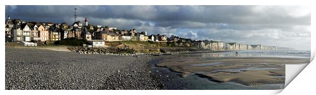 Pebble beach and the Village Ault, Picardy, France Print by Arterra 