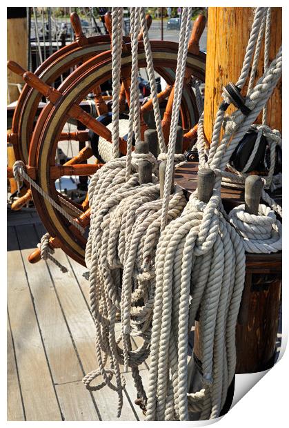 Frigate's Steering Wheel and Ropes Print by Arterra 
