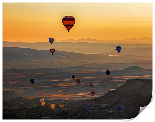 Hot Air Balloons at Sunrise, Cappadocia Print by Arterra 