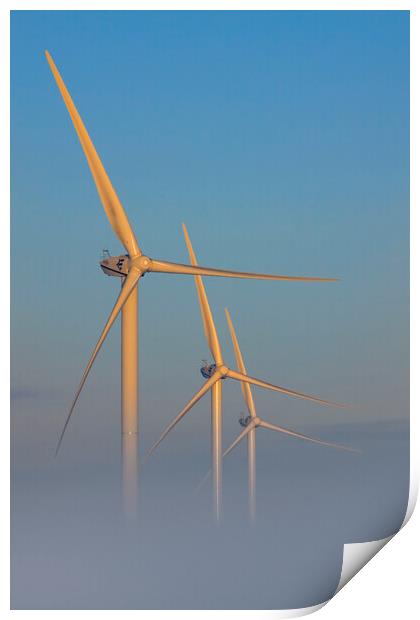 Three Wind Turbines in the Mist Print by Arterra 