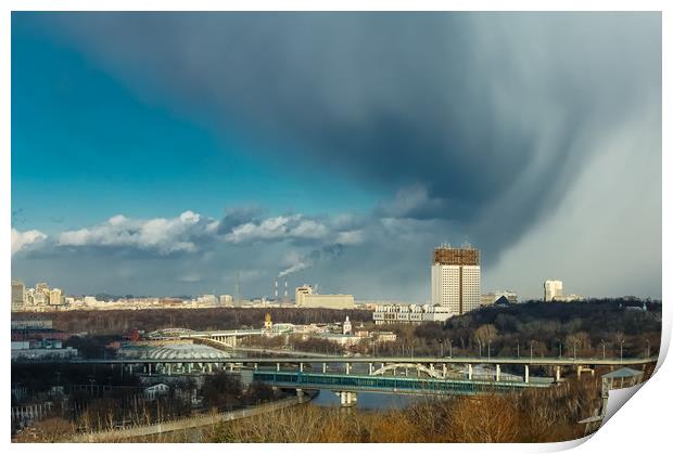 Snow storm over Moscow Print by Valerii Soloviov