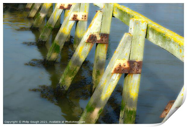 Wooden Harbour Barriers Print by Philip Gough