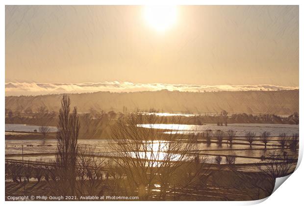 FLOOD ON THE SOMERSET LEVELS Print by Philip Gough