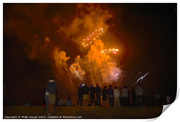 Fireworks on West Bay Beach Print by Philip Gough