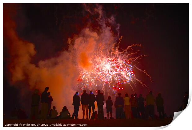 Fireworks on West Bay Beach Print by Philip Gough