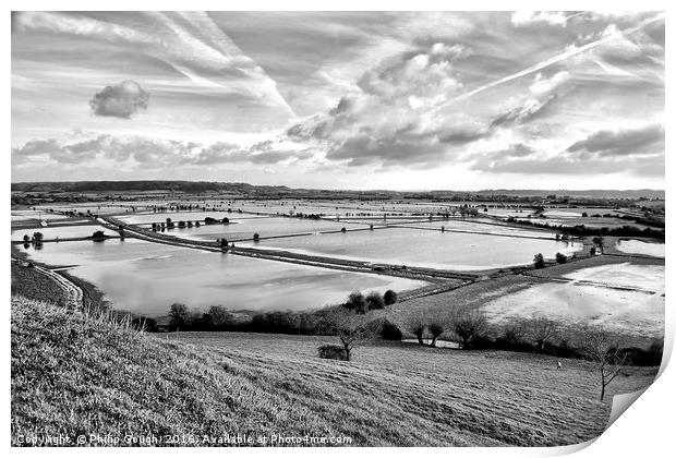 Floods On The Somerset Levels Print by Philip Gough