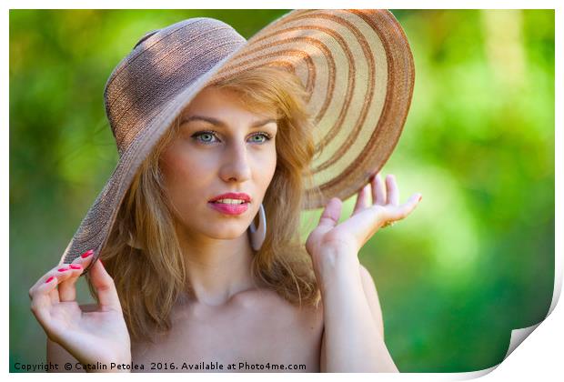 Beautiful blonde with hat outdoors Print by Ragnar Lothbrok