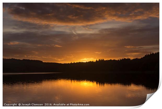 Turton and Entwistle reservoir sunset Print by Joseph Clemson