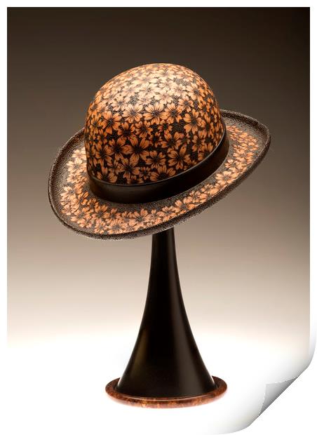Cynthia Gibson - turned and decorated bowler hat i Print by Jonathon Cuff