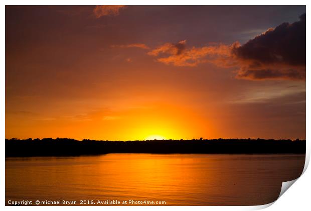Golden Sunset over the Arguenon Estuary , Brittany Print by michael Bryan