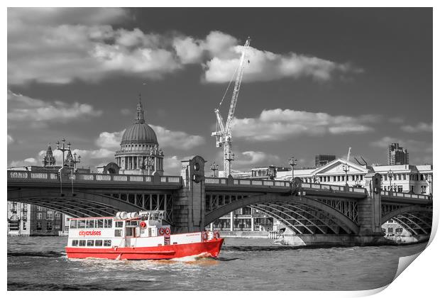 Red Boat on the Thames Print by George Cairns