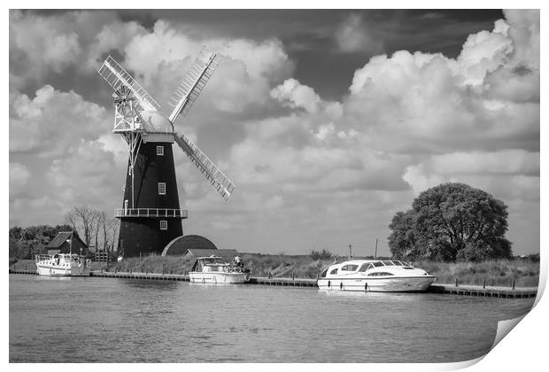 Norfolk Broads windmill and boats Print by George Cairns