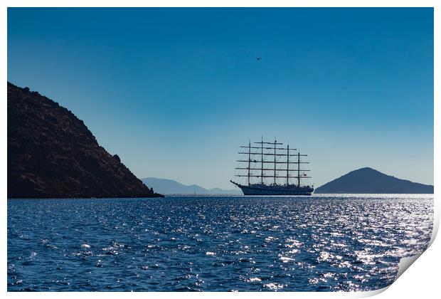 Tall ship on the Aegean sea Print by George Cairns
