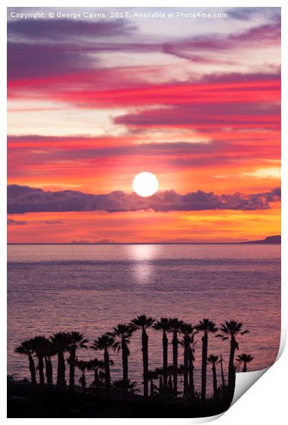 Sunset and silhouettes of the coast of Tenerife Print by George Cairns