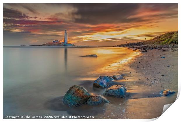 St Mary's Lighthouse Sunrise. Print by John Carson