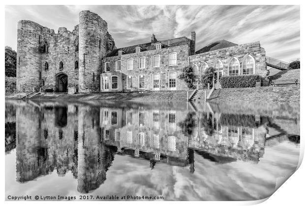 Tonbridge Castle Reflections (black and white) Print by Wayne Lytton