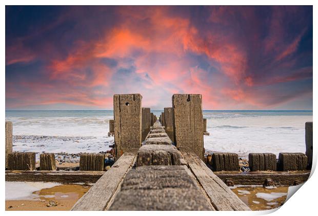  Wooden Groynes on the Norfolk Coast Print by Kevin Snelling