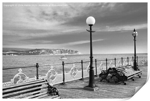 Swanage Pier and Ballard Down Print by Chris Harris
