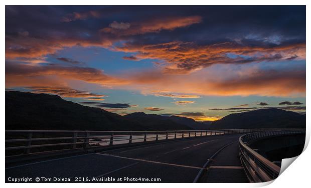 Dawn at Kylesku bridge Print by Tom Dolezal