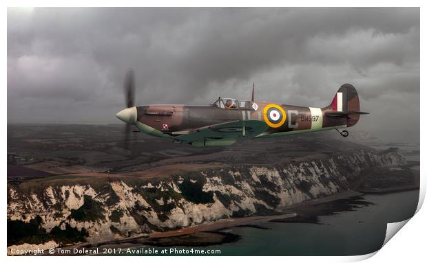 Spitfire over the White Cliffs Print by Tom Dolezal