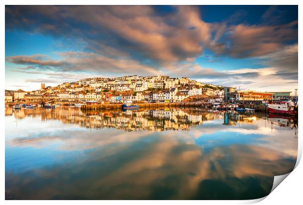 Brixham Harbour Reflections Print by Nigel Martin