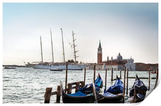 Gondolas and tall ships Print by Jeanette Teare