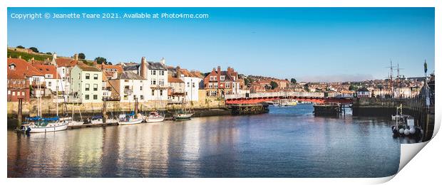 Whitby harbour boats Print by Jeanette Teare
