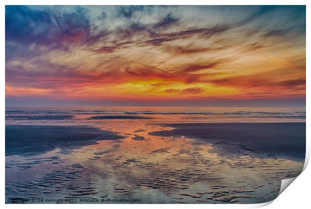 red sky at dawn on beach Print by GILL KENNETT