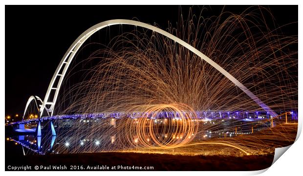 Fire Spinning At The Infinity Bridge Print by Paul Welsh