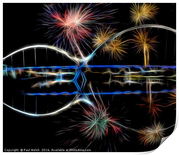 Fractalius of Fireworks at the Infinity Bridge Print by Paul Welsh