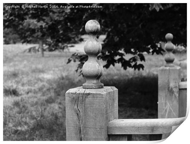 Wooden post on a bridge at Woburn Abbey Gardens Print by Mitchell Nortje