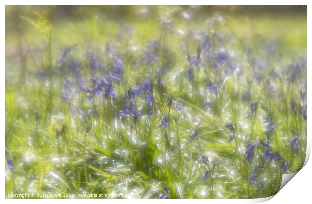 Sparkling Bluebells and Fairies Print by JUDI LION