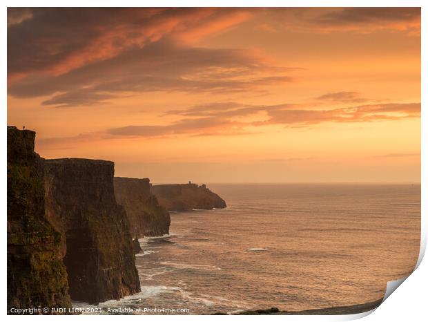 Sunset over the Cliffs of Moher Print by JUDI LION
