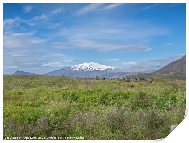 Snow capped mountain Iceland Print by JUDI LION