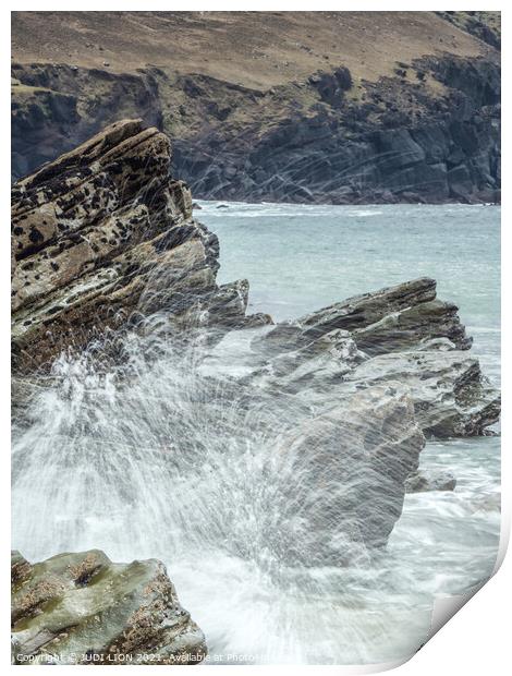 Wave crashing on rock Print by JUDI LION
