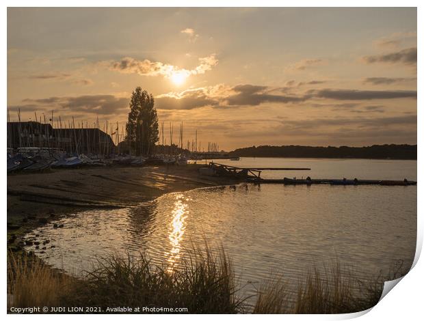 Sun going down over Chichester Harbour Print by JUDI LION