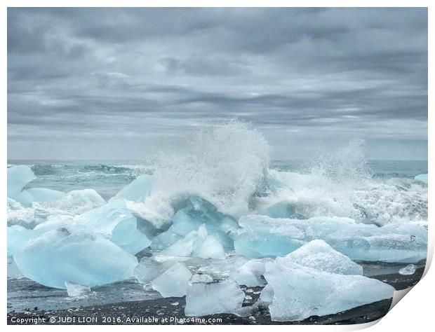 Waves breaking over blocks of ice Print by JUDI LION