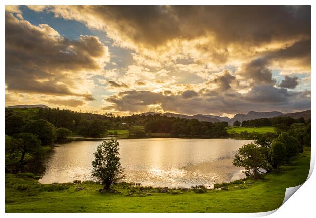 Sunset at Loughrigg Tarn in Lake District Print by Steve Heap