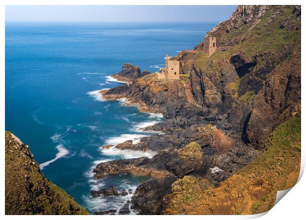 Long duration image of the ruins at Botallack tin mine Print by Steve Heap