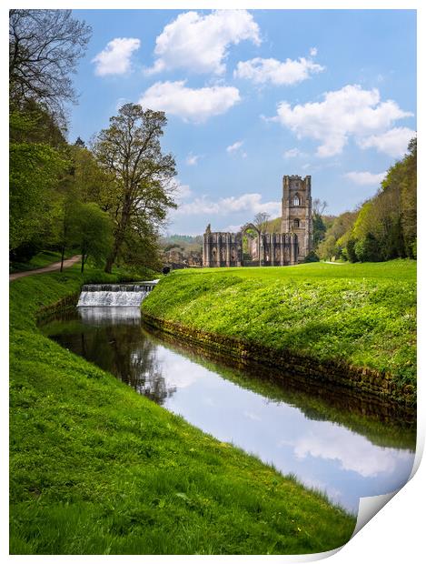 Springtime at Fountains Abbey ruins in Yorkshire, England Print by Steve Heap