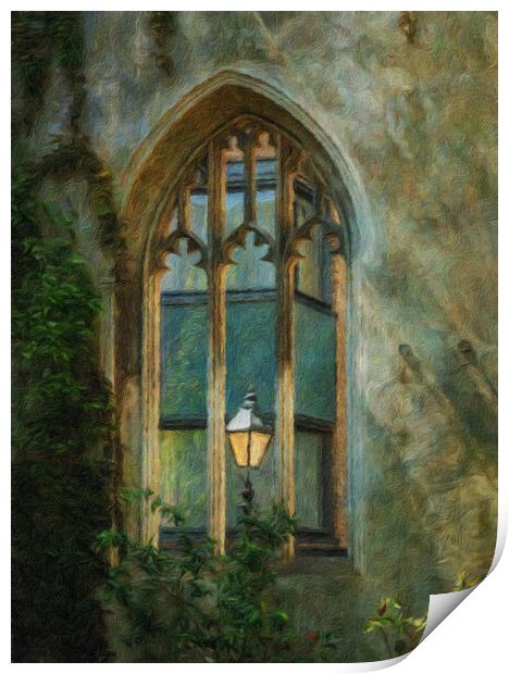 Oil painting of street light seen at St Dunstan ch Print by Steve Heap