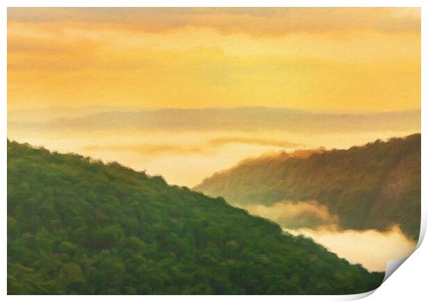 Painting of Cheat River gorge at sunrise near Rave Print by Steve Heap