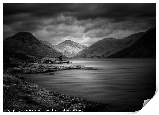 Moody black and white photo of Wastwater in Englis Print by Steve Heap