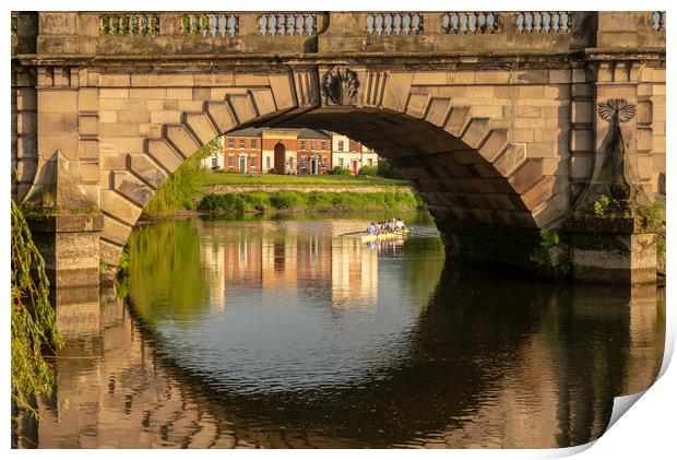 Rowers under English Bridge in Shrewsbury Print by Steve Heap