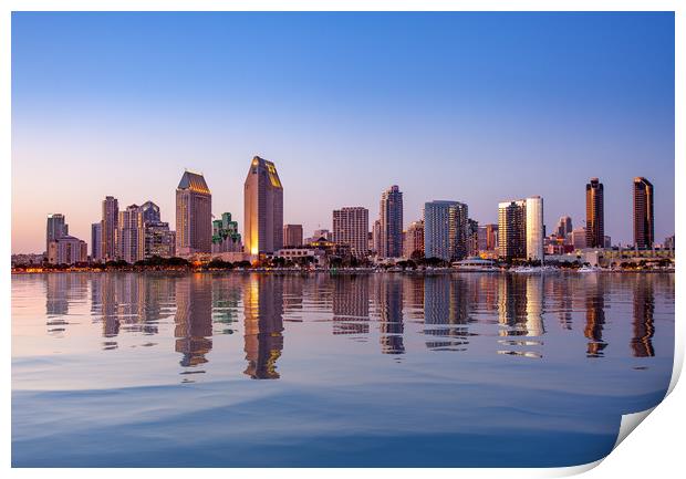 San Diego Skyline at sunset from Coronado Print by Steve Heap