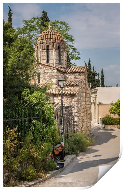 St Simeon church in ancient district of Anafiotika in Athens  Print by Steve Heap