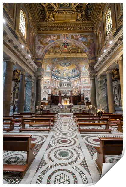 Interior of the Basilica of St Mary in Trastevere Print by Steve Heap